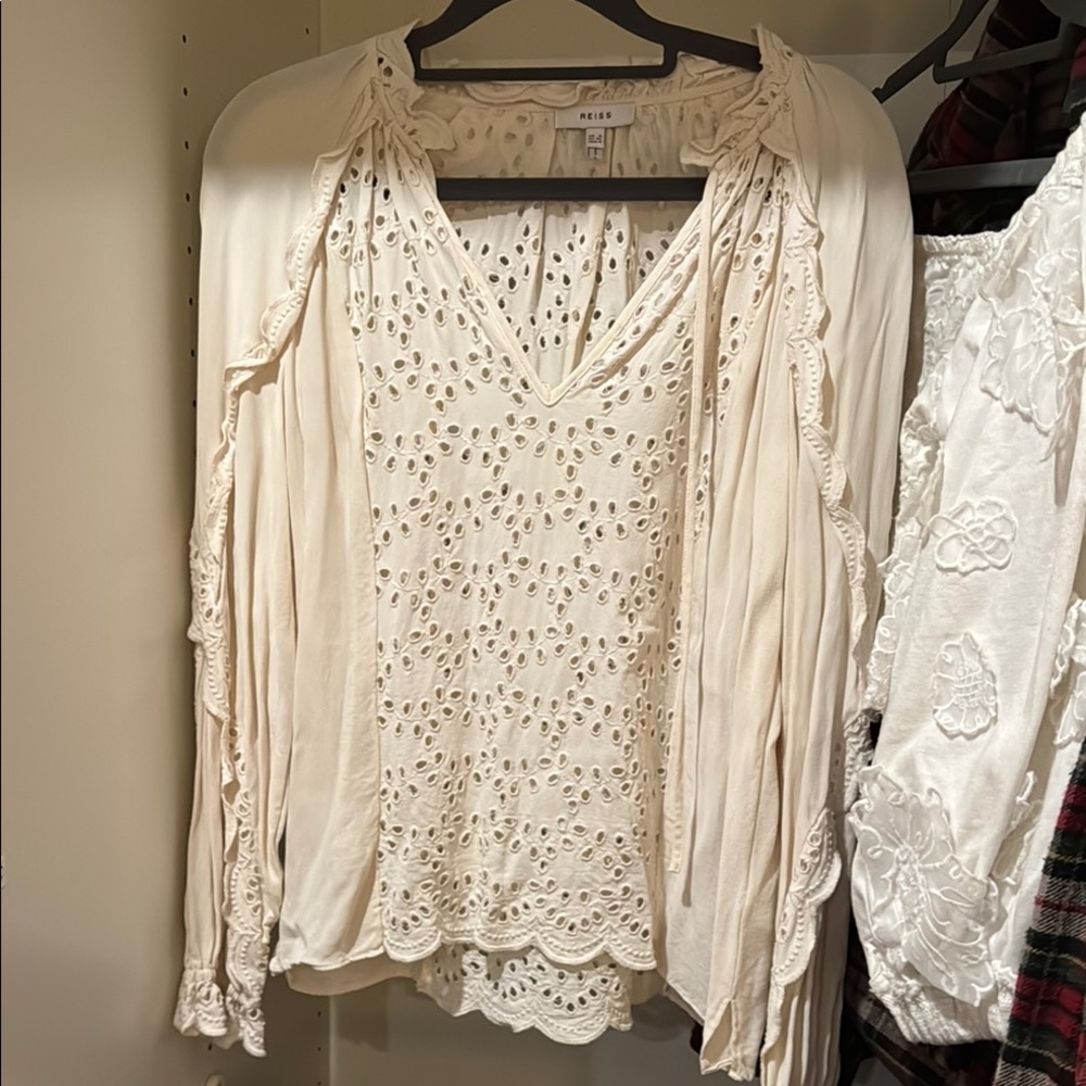 Reiss Cream Ruffled Relaxed Blouse